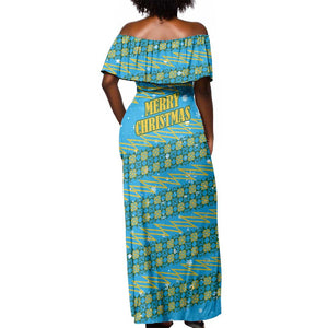 Rwanda Christmas Off Shoulder Maxi Dress Festive Geometric Motifs and Bold Typography - African Pride
