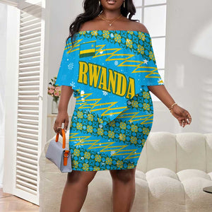 Rwanda Christmas Off Shoulder Short Dress Festive Geometric Motifs and Bold Typography - African Pride
