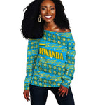 Rwanda Christmas Off Shoulder Sweater Festive Geometric Motifs and Bold Typography - African Pride