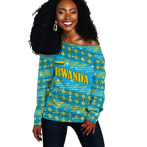 Rwanda Christmas Off Shoulder Sweater Festive Geometric Motifs and Bold Typography - African Pride