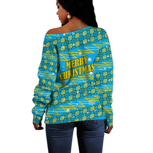 Rwanda Christmas Off Shoulder Sweater Festive Geometric Motifs and Bold Typography - African Pride
