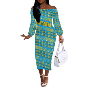 Rwanda Christmas Off The Shoulder Long Sleeve Dress Festive Geometric Motifs and Bold Typography - African Pride