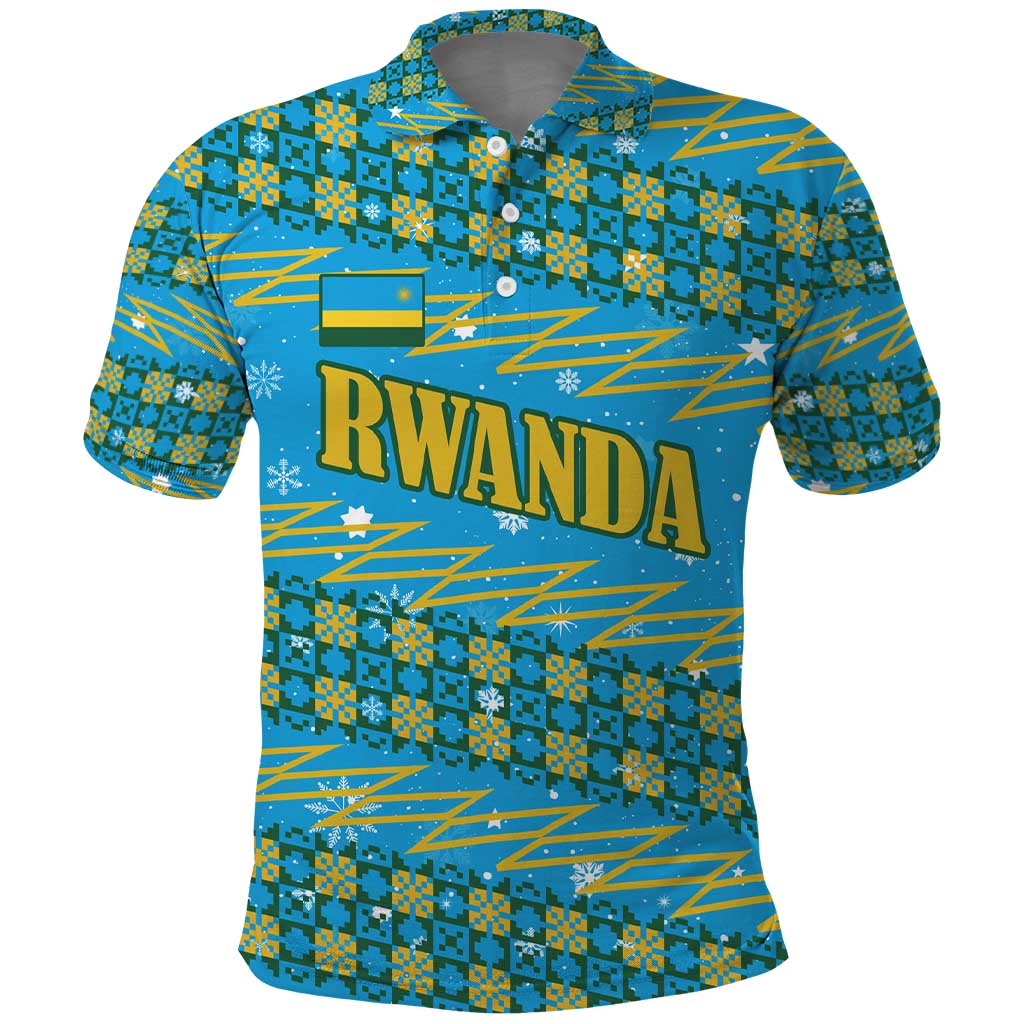 Rwanda Christmas Polo Shirt Festive Geometric Motifs and Bold Typography - African Pride