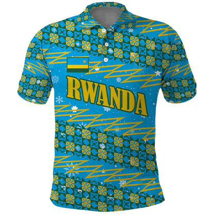 Rwanda Christmas Polo Shirt Festive Geometric Motifs and Bold Typography - African Pride