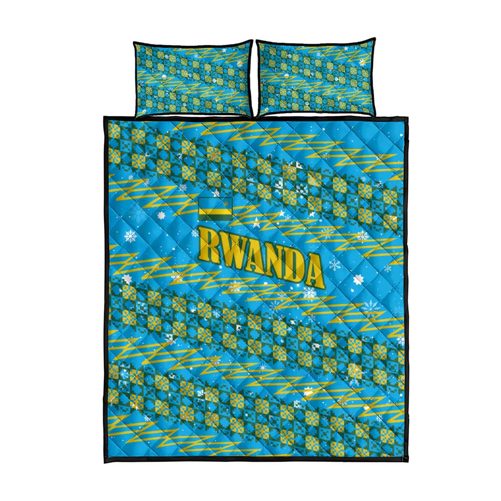 Rwanda Christmas Quilt Bed Set Festive Geometric Motifs and Bold Typography - African Pride