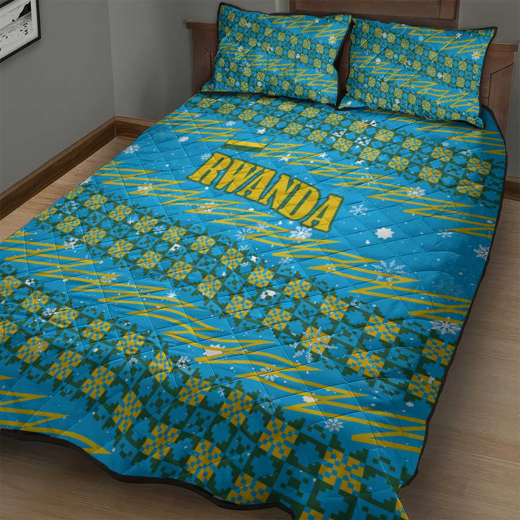Rwanda Christmas Quilt Bed Set Festive Geometric Motifs and Bold Typography - African Pride