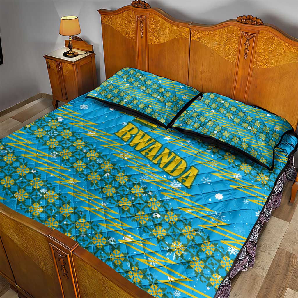 Rwanda Christmas Quilt Bed Set Festive Geometric Motifs and Bold Typography - African Pride