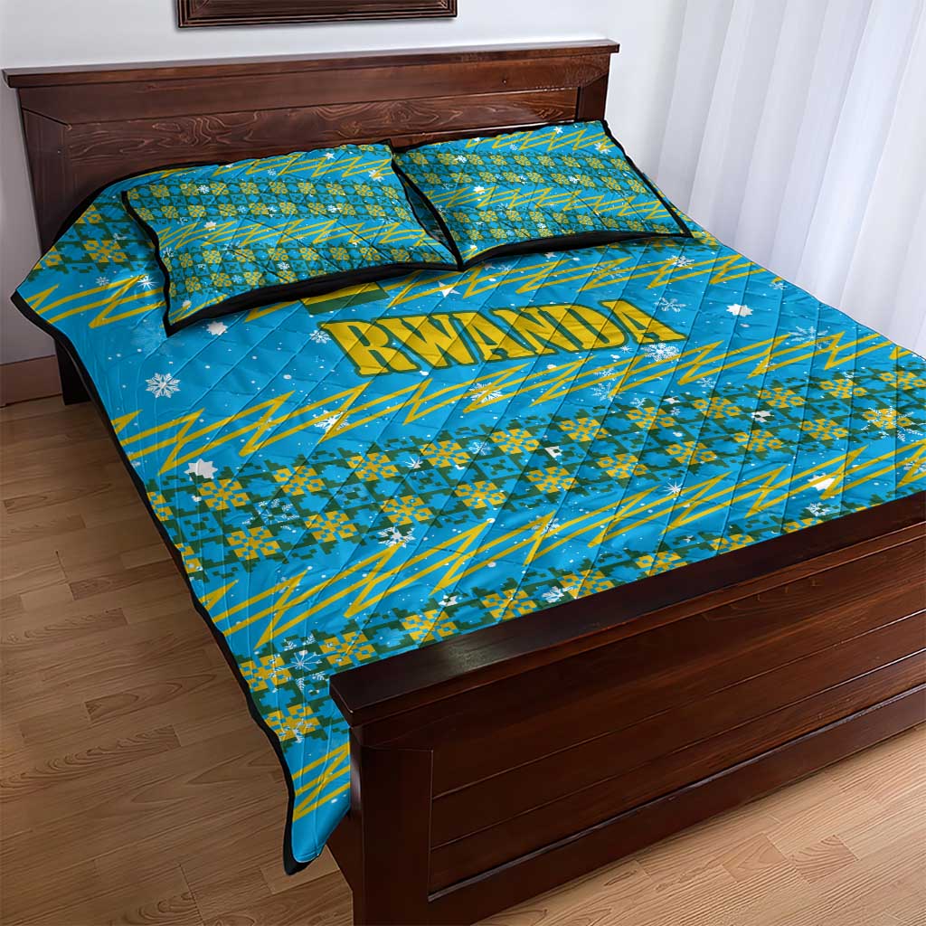 Rwanda Christmas Quilt Bed Set Festive Geometric Motifs and Bold Typography - African Pride