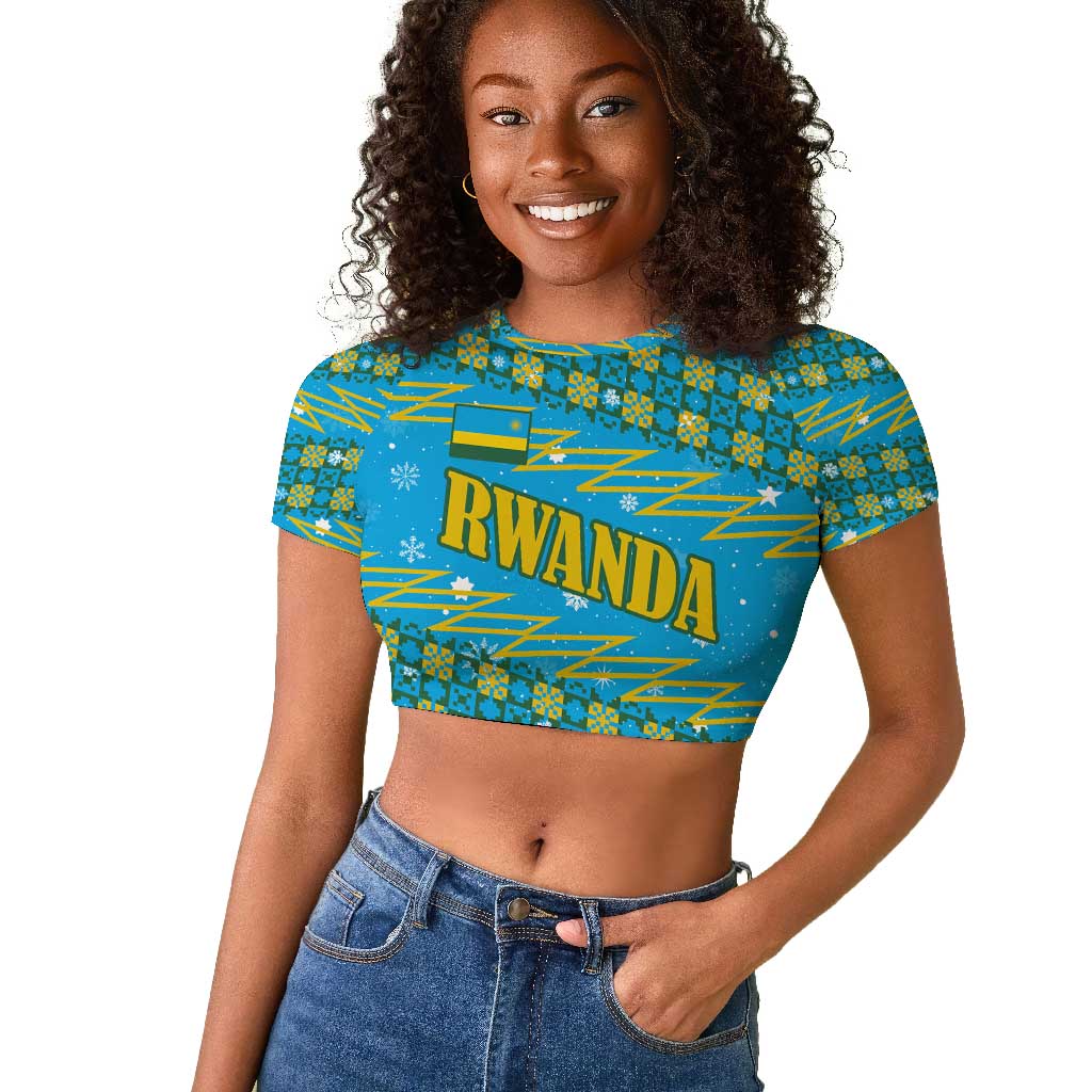 Rwanda Christmas Raglan Cropped T shirt Festive Geometric Motifs and Bold Typography - African Pride