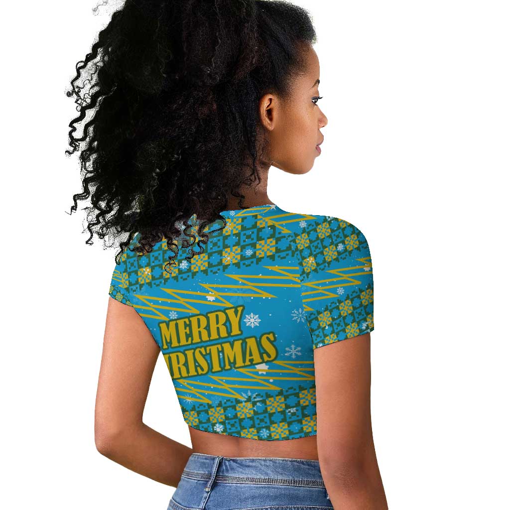 Rwanda Christmas Raglan Cropped T shirt Festive Geometric Motifs and Bold Typography - African Pride