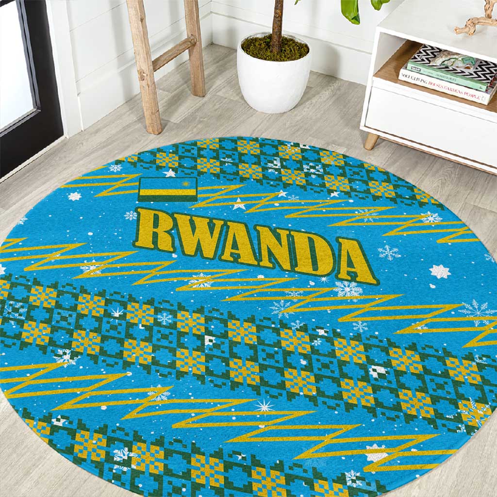 Rwanda Christmas Round Carpet Festive Geometric Motifs and Bold Typography - African Pride