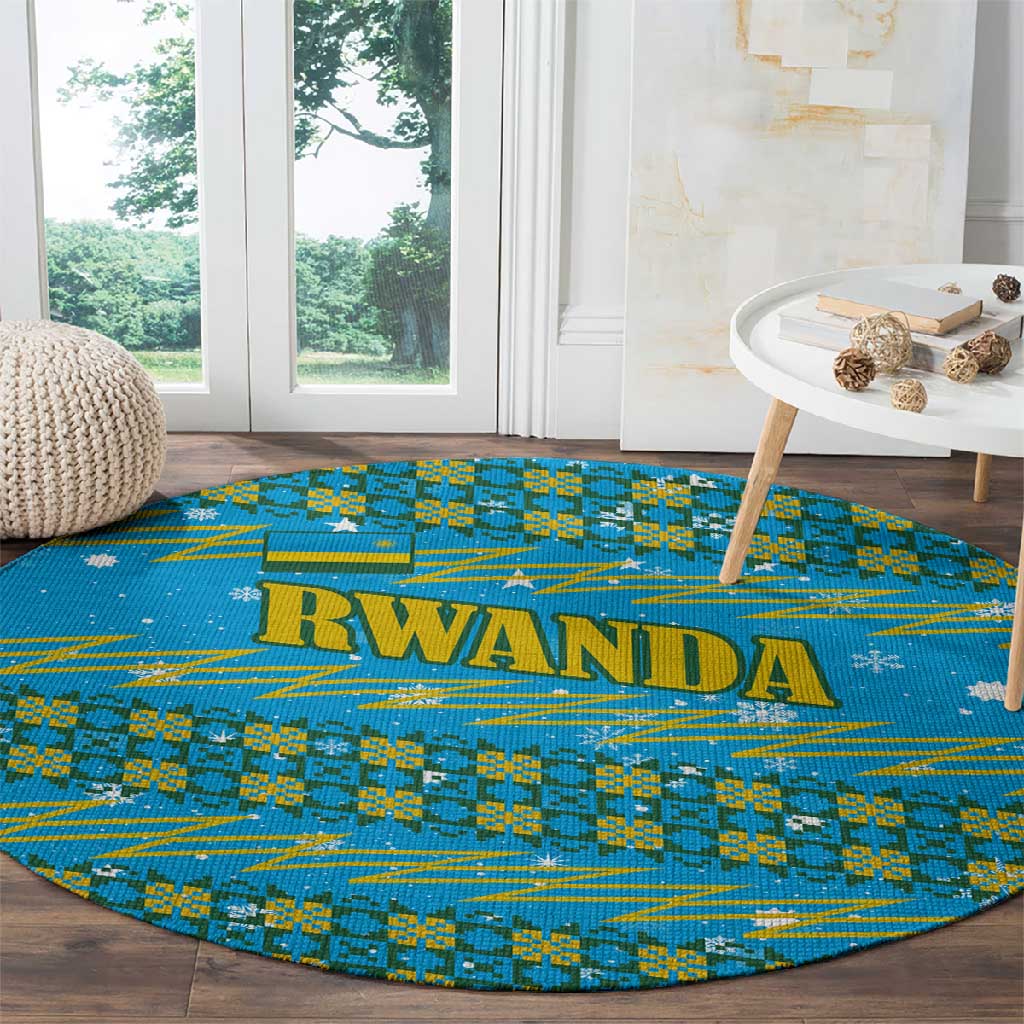 Rwanda Christmas Round Carpet Festive Geometric Motifs and Bold Typography - African Pride