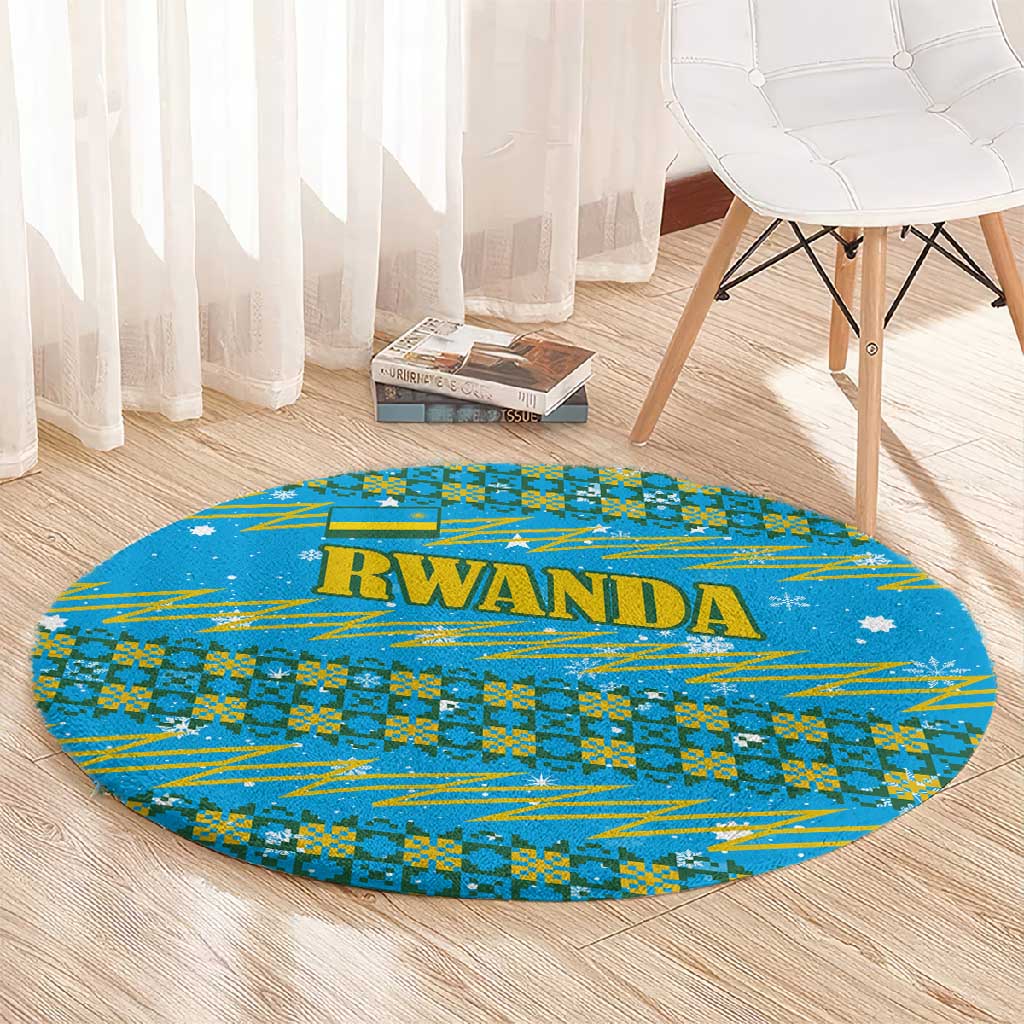 Rwanda Christmas Round Carpet Festive Geometric Motifs and Bold Typography - African Pride