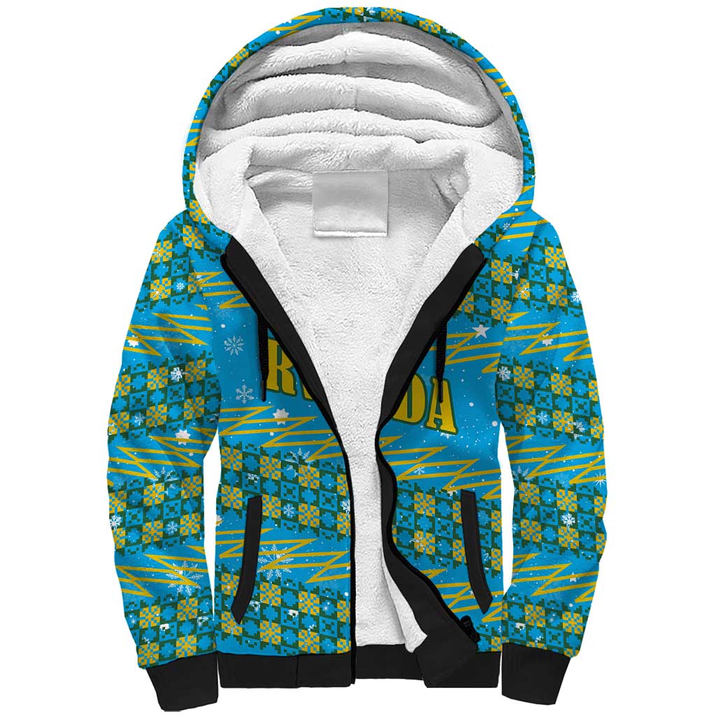 Rwanda Christmas Sherpa Hoodie Festive Geometric Motifs and Bold Typography - African Pride