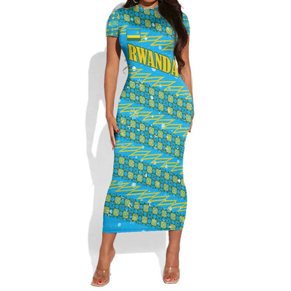 Rwanda Christmas Short Sleeve Bodycon Dress Festive Geometric Motifs and Bold Typography - African Pride