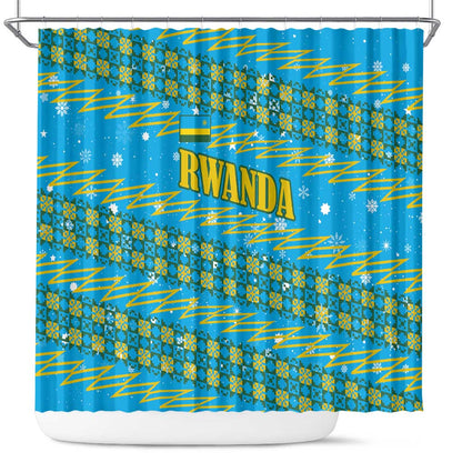 Rwanda Christmas Shower Curtain Festive Geometric Motifs and Bold Typography - African Pride