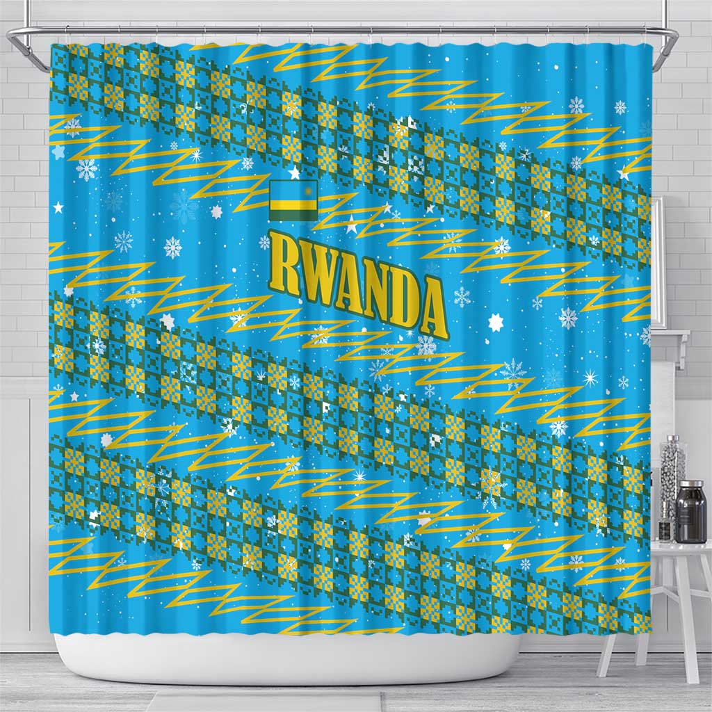 Rwanda Christmas Shower Curtain Festive Geometric Motifs and Bold Typography - African Pride