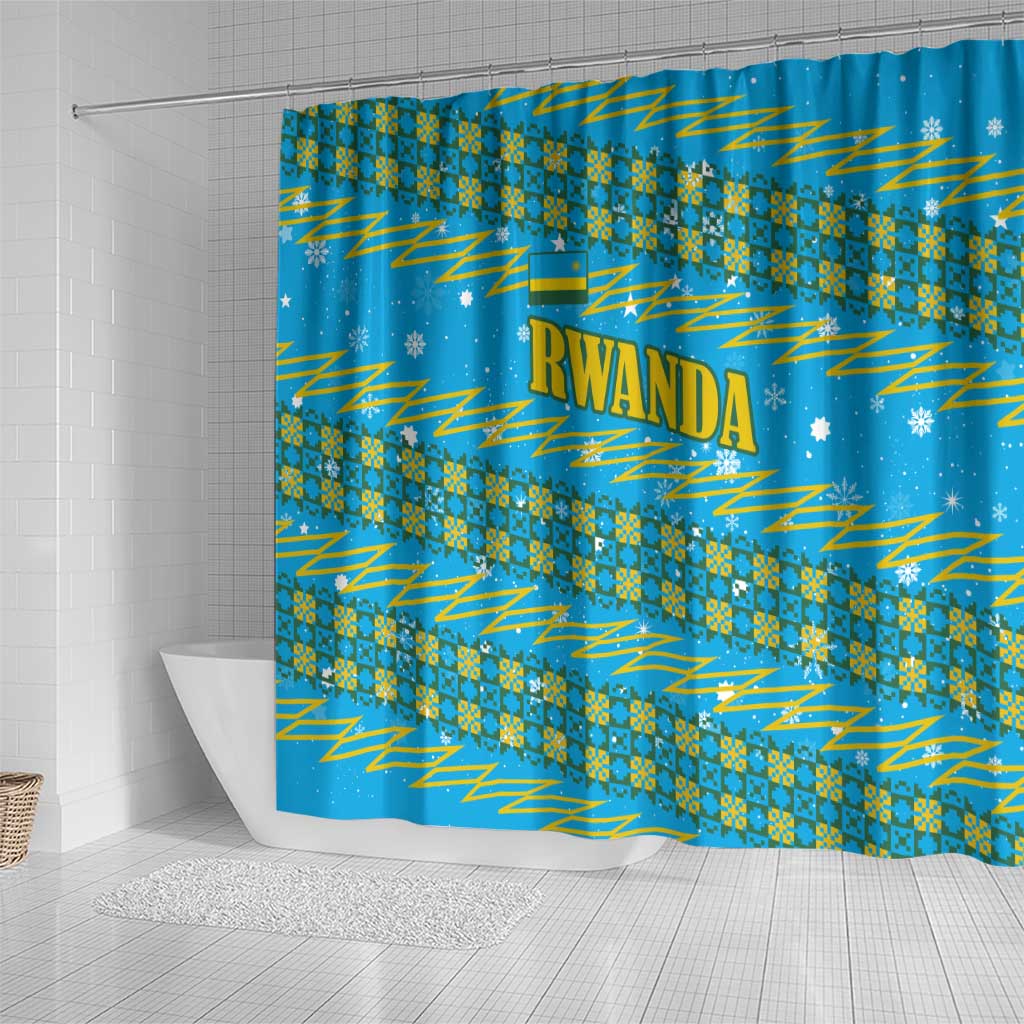 Rwanda Christmas Shower Curtain Festive Geometric Motifs and Bold Typography - African Pride