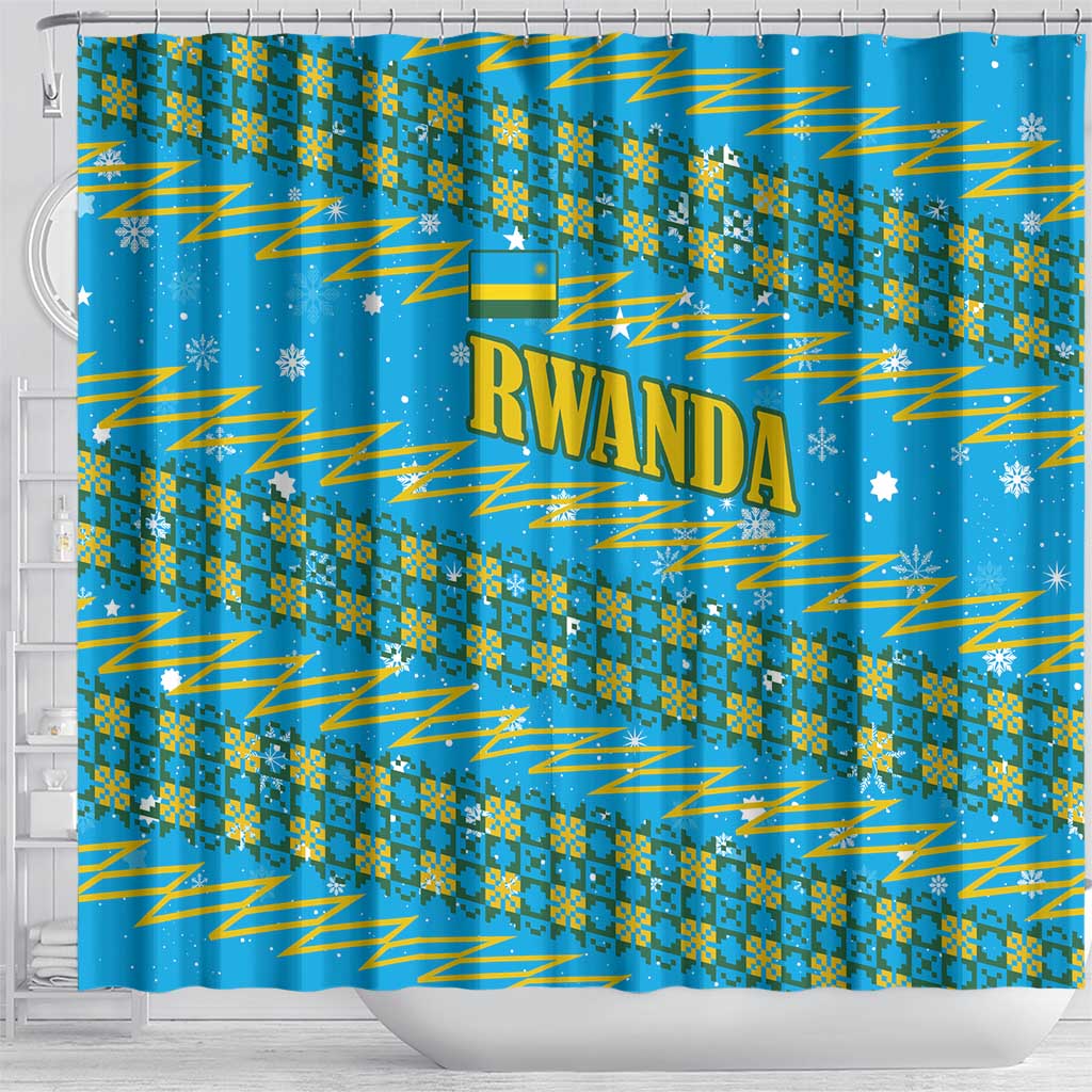 Rwanda Christmas Shower Curtain Festive Geometric Motifs and Bold Typography - African Pride