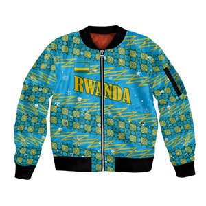 Rwanda Christmas Sleeve Zip Bomber Jacket Festive Geometric Motifs and Bold Typography - African Pride
