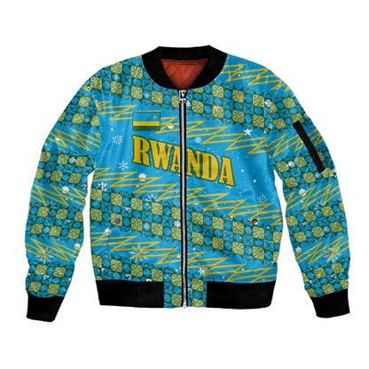 Rwanda Christmas Sleeve Zip Bomber Jacket Festive Geometric Motifs and Bold Typography - African Pride