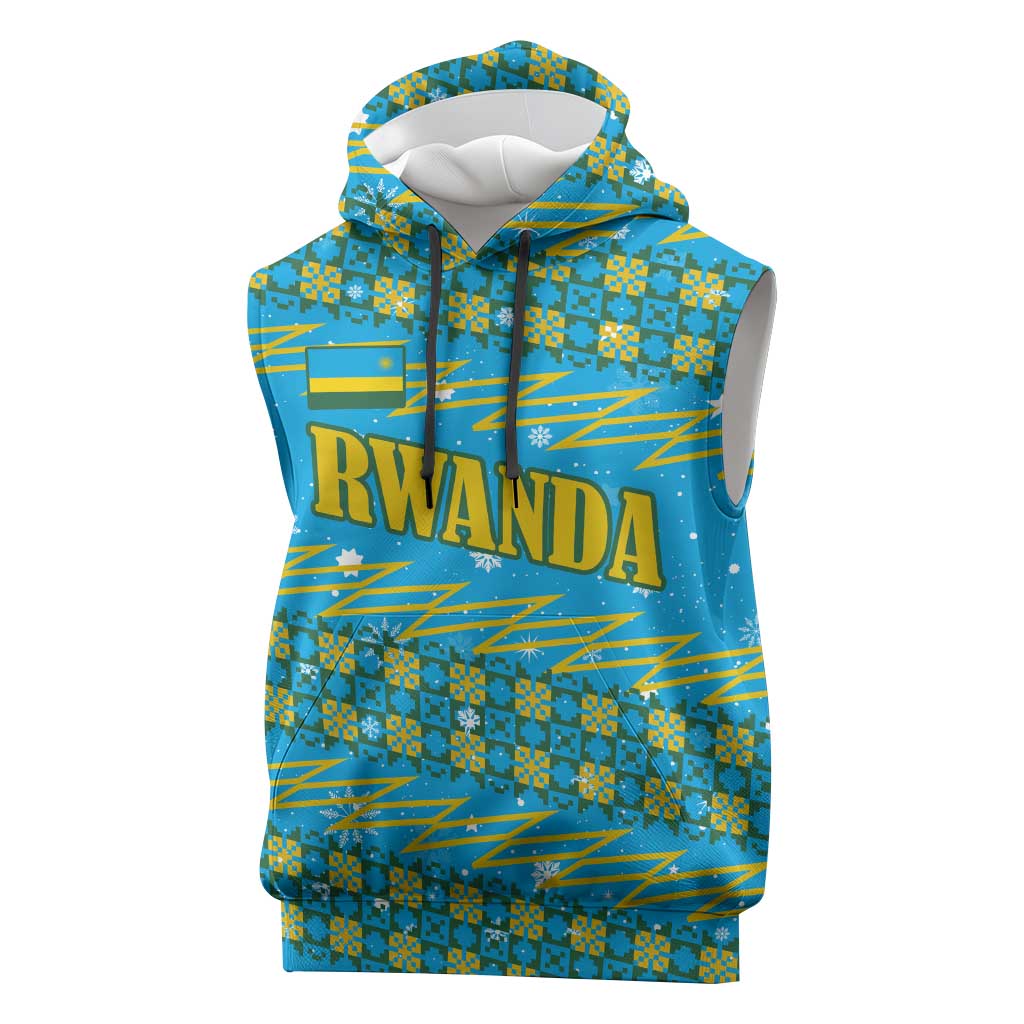 Rwanda Christmas Sleeveless Hoodie Festive Geometric Motifs and Bold Typography - African Pride