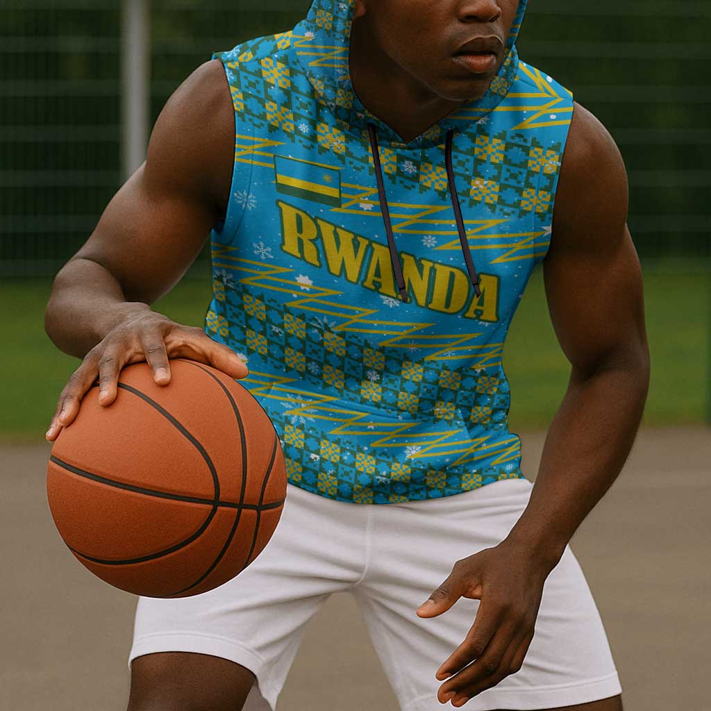 Rwanda Christmas Sleeveless Hoodie Festive Geometric Motifs and Bold Typography - African Pride