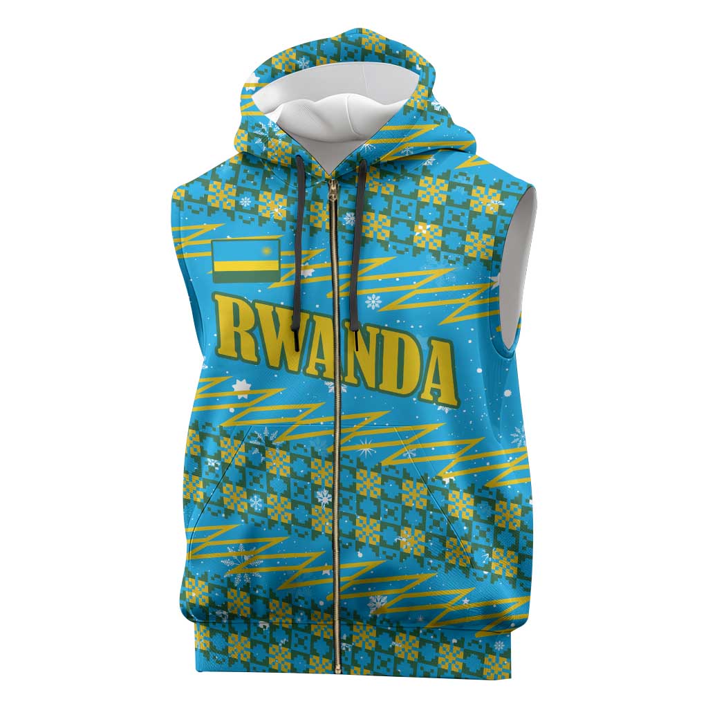 Rwanda Christmas Sleeveless Zip Hoodie Festive Geometric Motifs and Bold Typography - African Pride