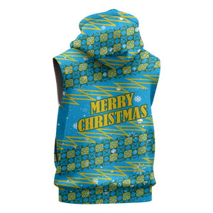 Rwanda Christmas Sleeveless Zip Hoodie Festive Geometric Motifs and Bold Typography - African Pride
