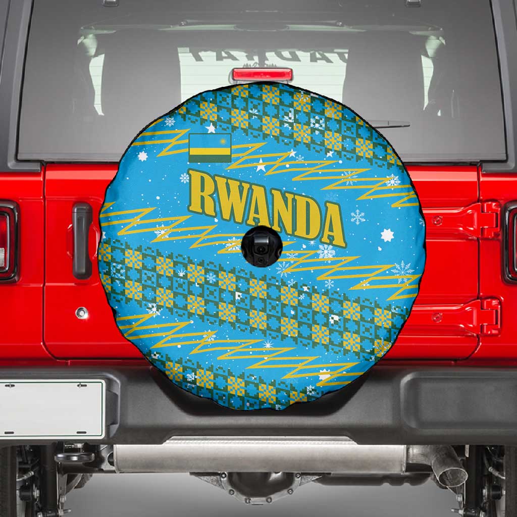 Rwanda Christmas Spare Tire Cover Festive Geometric Motifs and Bold Typography - African Pride