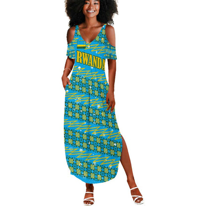 Rwanda Christmas Summer Maxi Dress Festive Geometric Motifs and Bold Typography - African Pride