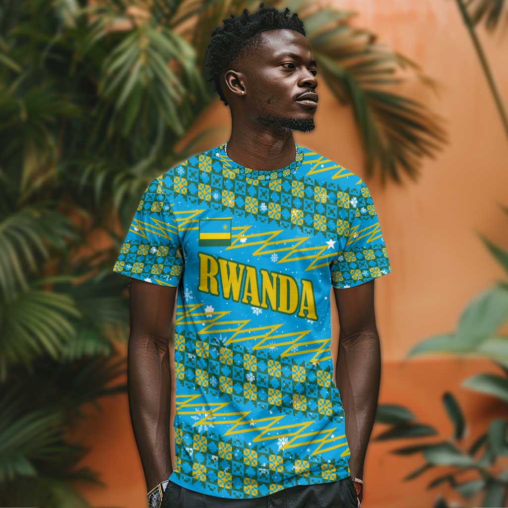 Rwanda Christmas T shirt Festive Geometric Motifs and Bold Typography - African Pride