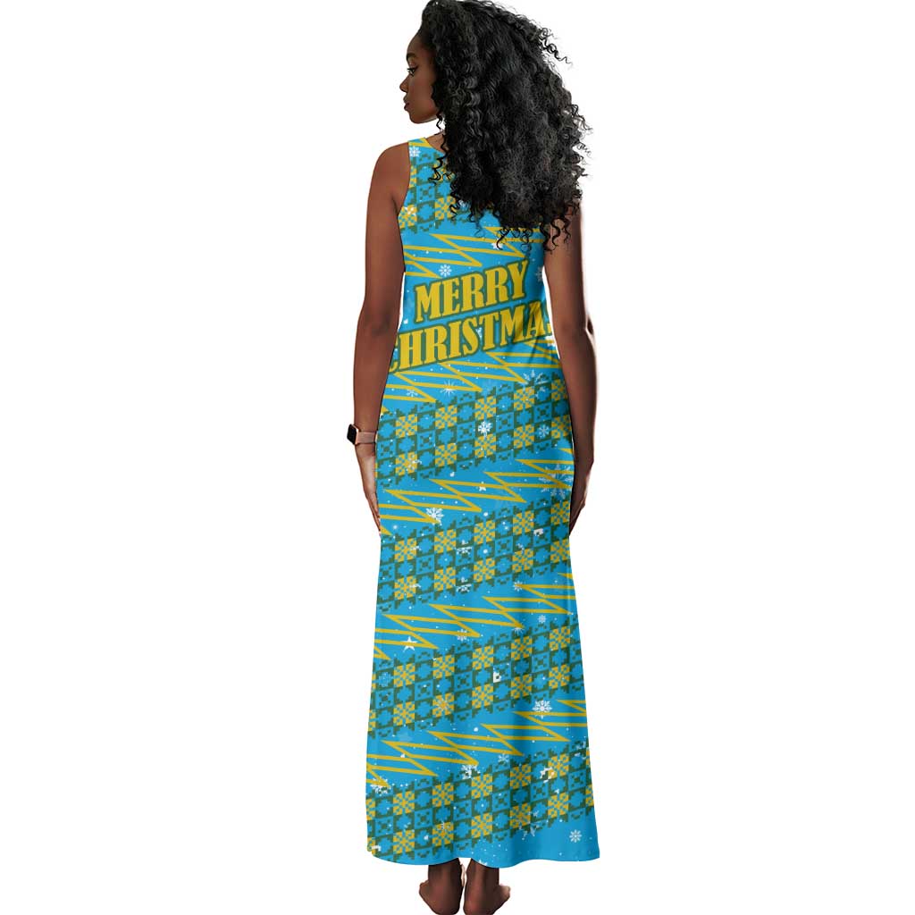 Rwanda Christmas Tank Maxi Dress Festive Geometric Motifs and Bold Typography - African Pride