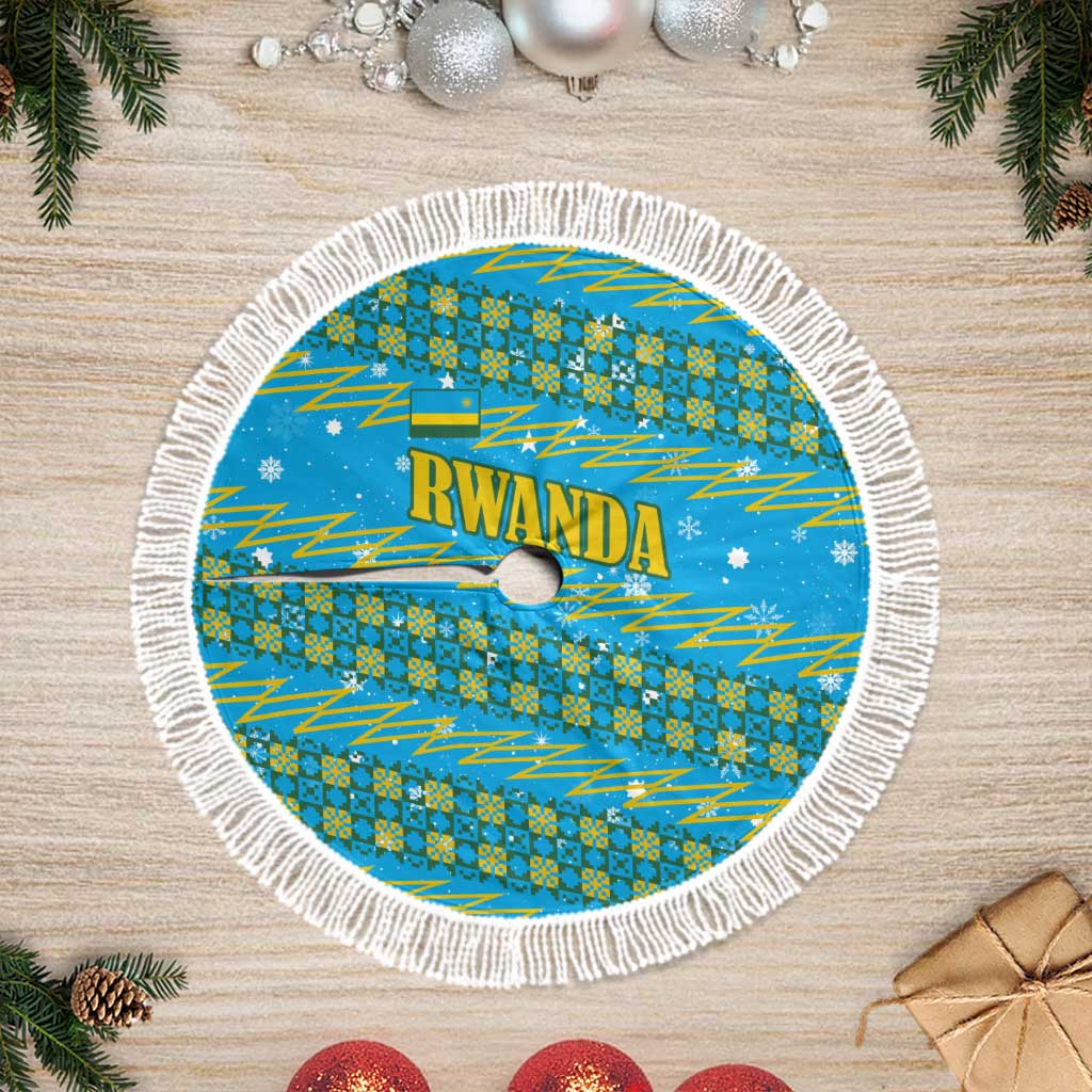 Rwanda Christmas Tree Skirt Festive Geometric Motifs and Bold Typography - African Pride