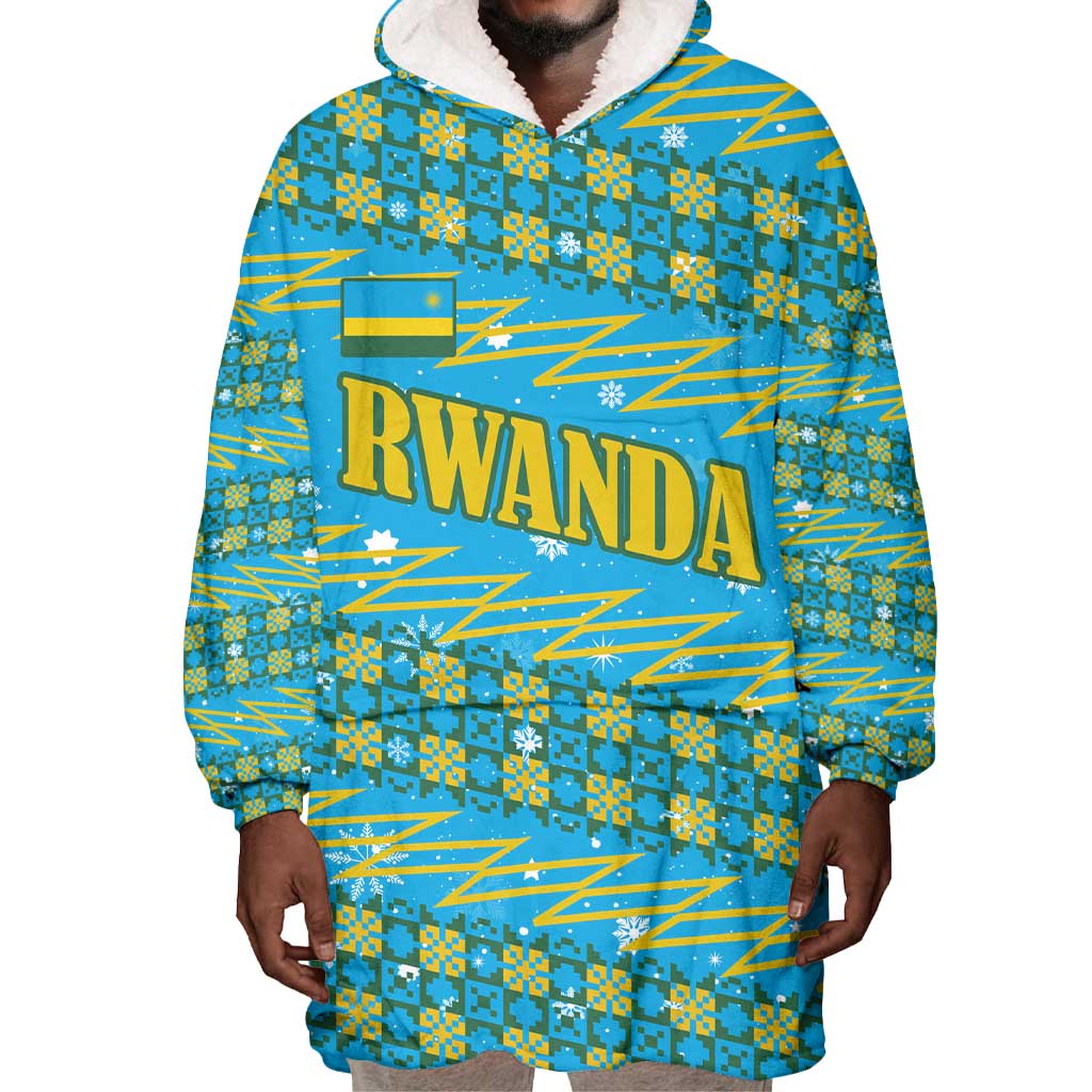 Rwanda Christmas Wearable Blanket Hoodie Festive Geometric Motifs and Bold Typography - African Pride