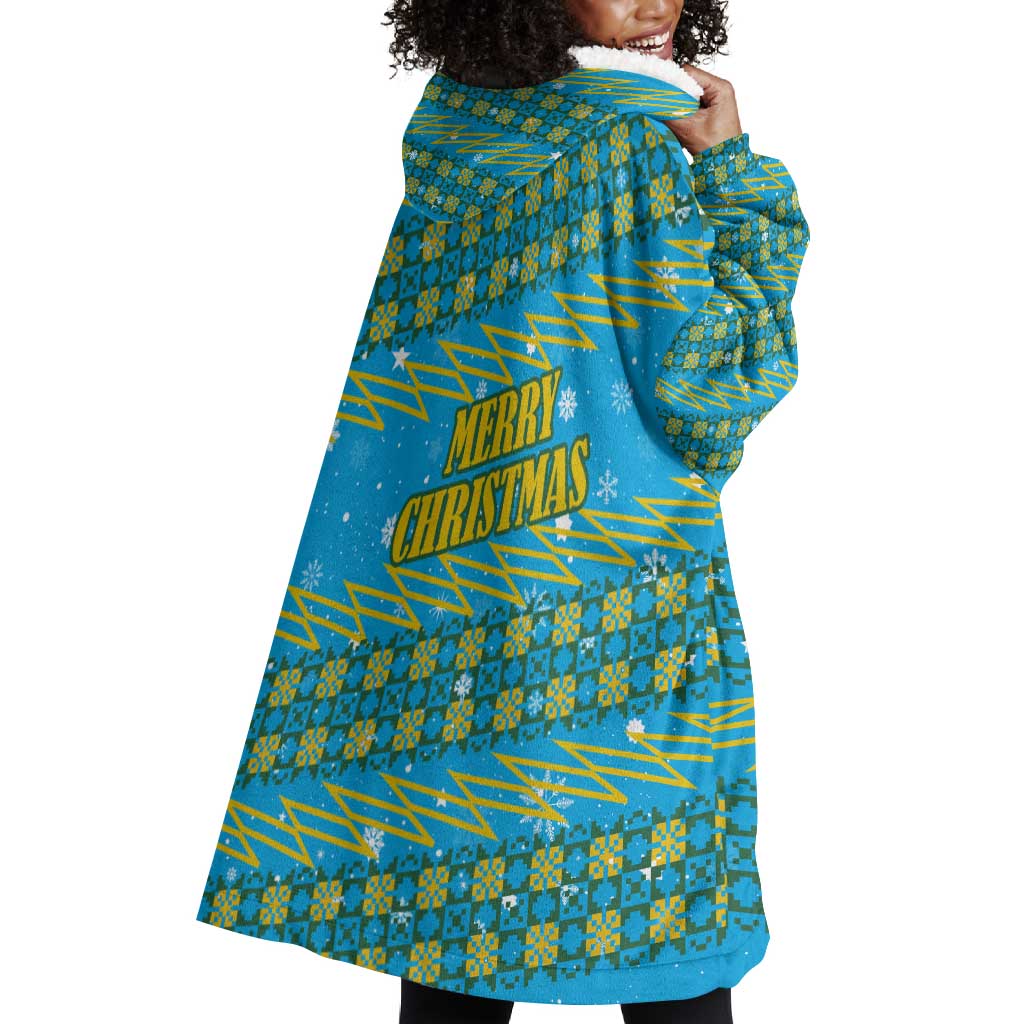 Rwanda Christmas Wearable Blanket Hoodie Festive Geometric Motifs and Bold Typography - African Pride