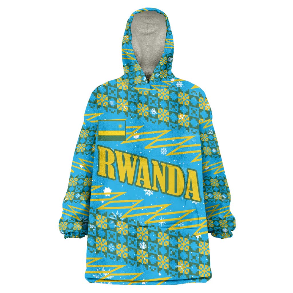 Rwanda Christmas Wearable Blanket Hoodie Festive Geometric Motifs and Bold Typography - African Pride