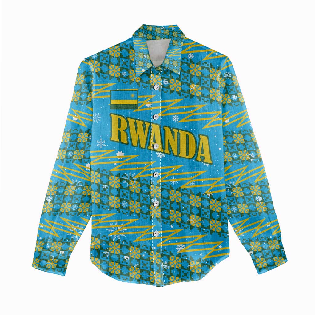 Rwanda Christmas Women Casual Shirt Festive Geometric Motifs and Bold Typography - African Pride