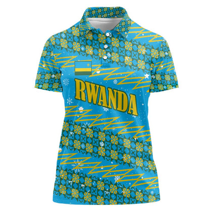 Rwanda Christmas Women Polo Shirt Festive Geometric Motifs and Bold Typography - African Pride