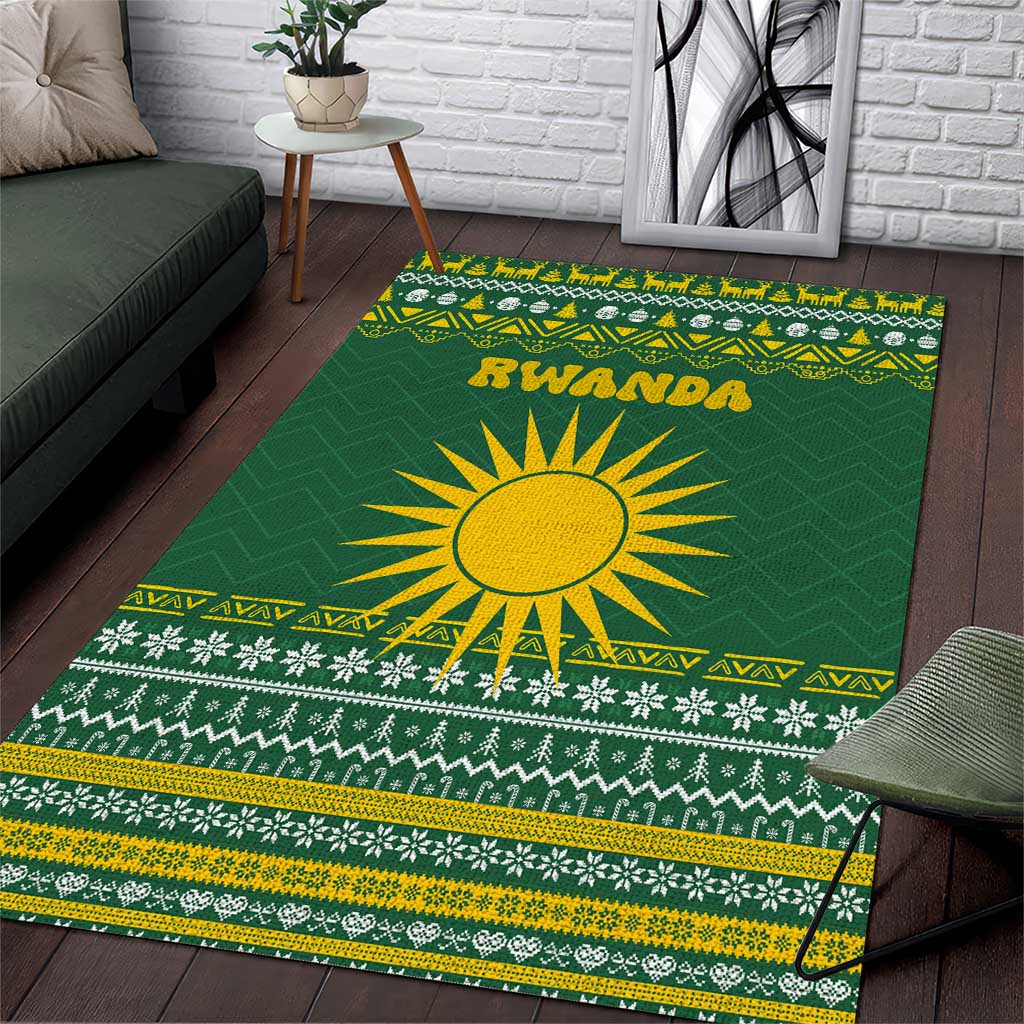 Rwanda Christmas Area Rug National Emblem and Radiant Sun Motif - African Pride