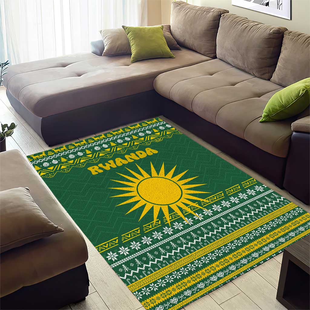Rwanda Christmas Area Rug National Emblem and Radiant Sun Motif - African Pride