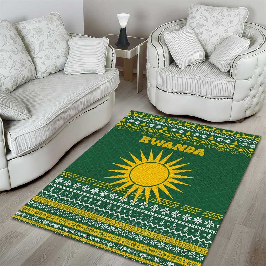 Rwanda Christmas Area Rug National Emblem and Radiant Sun Motif - African Pride