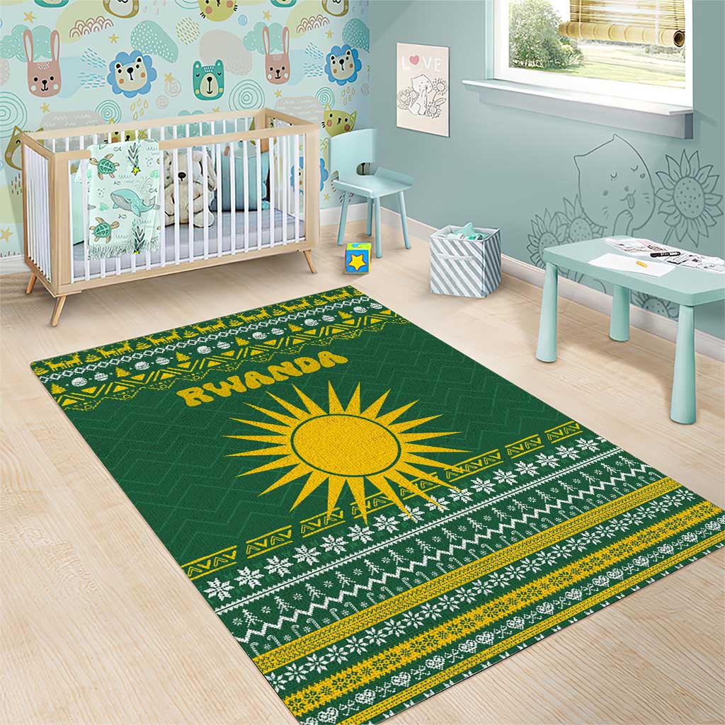 Rwanda Christmas Area Rug National Emblem and Radiant Sun Motif - African Pride