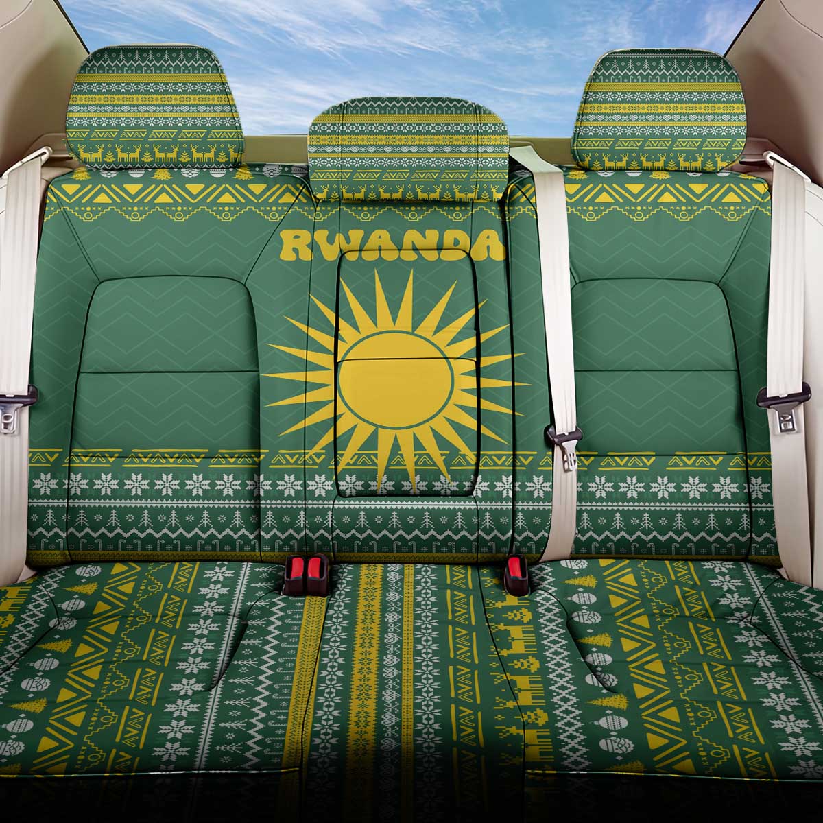 Rwanda Christmas Back Car Seat Cover National Emblem and Radiant Sun Motif - African Pride