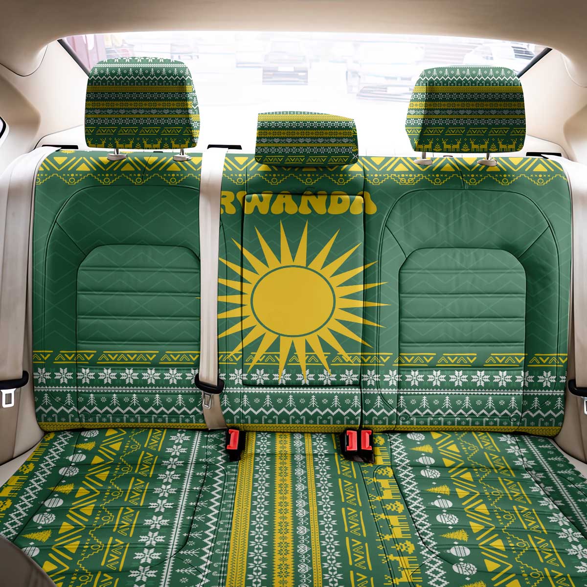 Rwanda Christmas Back Car Seat Cover National Emblem and Radiant Sun Motif - African Pride