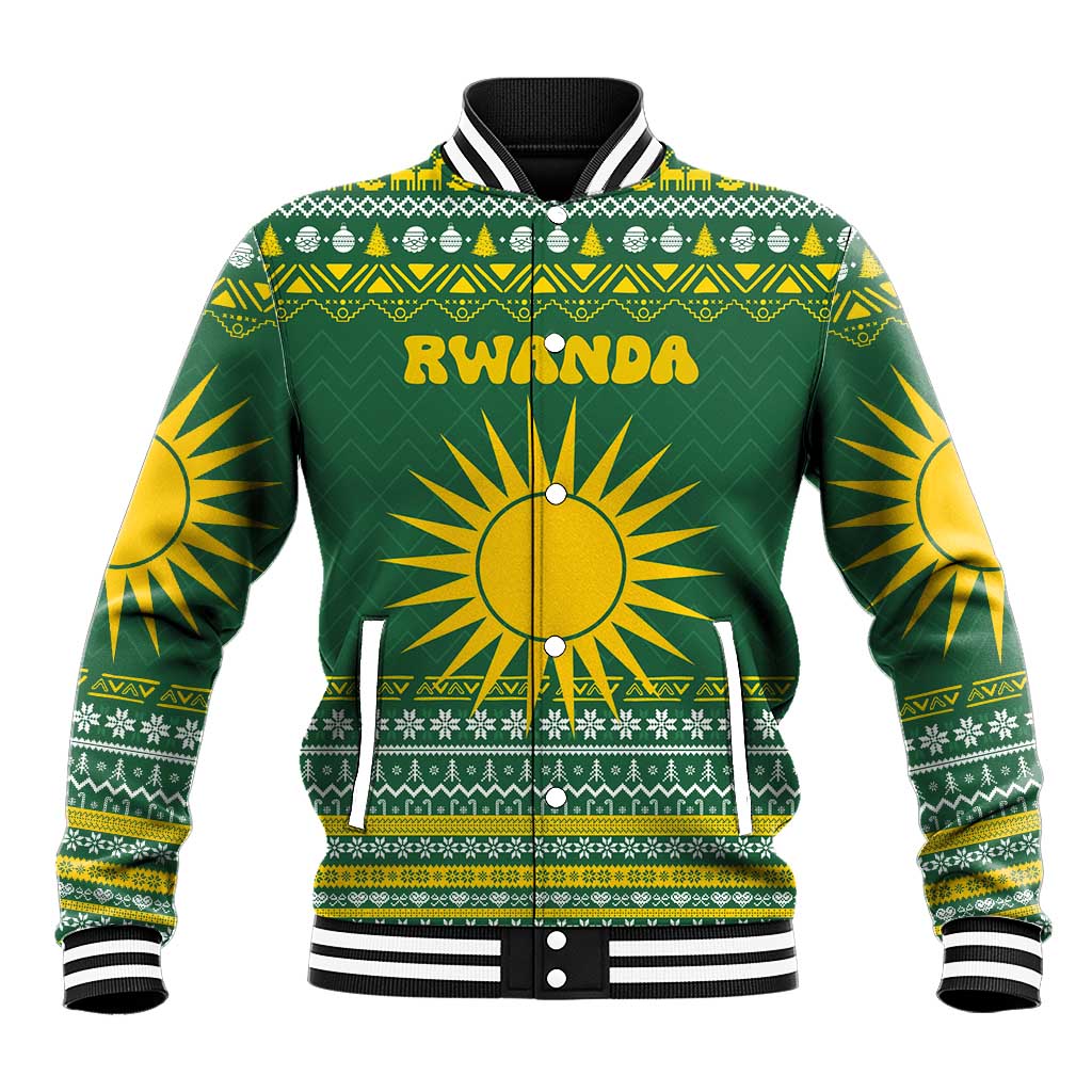 Rwanda Christmas Baseball Jacket National Emblem and Radiant Sun Motif - African Pride