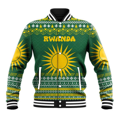 Rwanda Christmas Baseball Jacket National Emblem and Radiant Sun Motif - African Pride