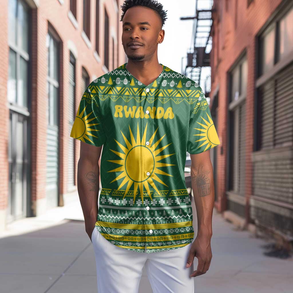 Rwanda Christmas Baseball Jersey National Emblem and Radiant Sun Motif - African Pride