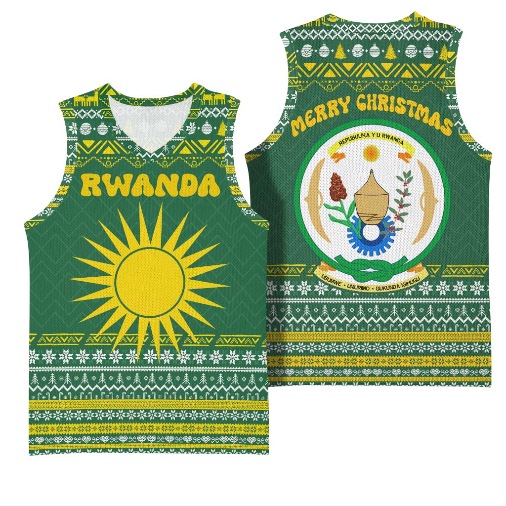 Rwanda Christmas Basketball Jersey National Emblem and Radiant Sun Motif - African Pride