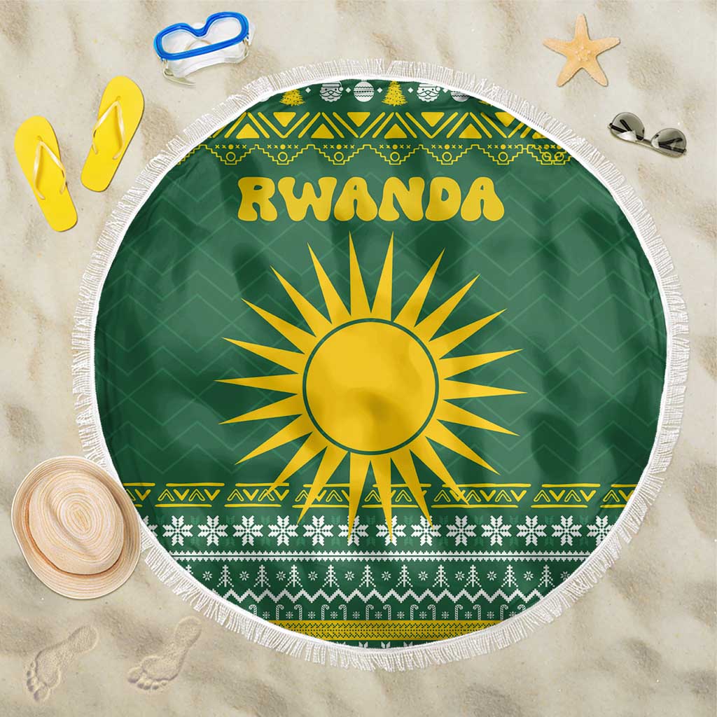 Rwanda Christmas Beach Blanket National Emblem and Radiant Sun Motif - African Pride